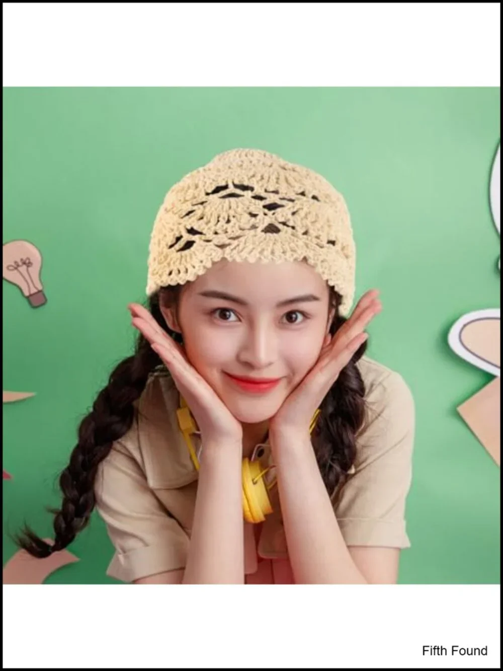 Handmade Crochet Lace Turban Beanie Hat for Women Casual Lightweight Skull Cap
